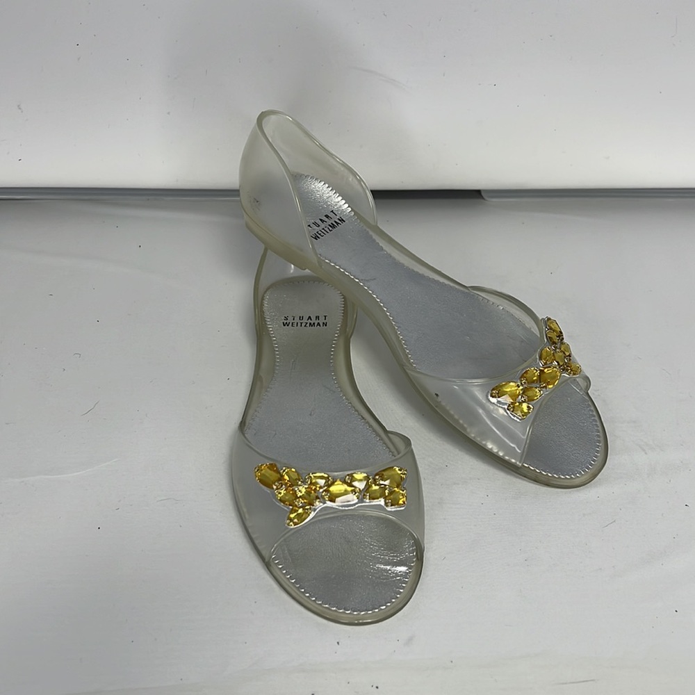 Stuart Weitzman Shoes Slip Ons Size 10 Gold Gems Clear Bling Clear